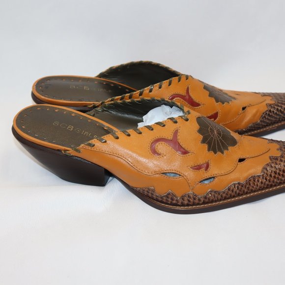 Pikolinos BCBGirls Taupe Leather Pointed Slip On Cowboy Mules Women's Size 10 - Picture 3 of 12